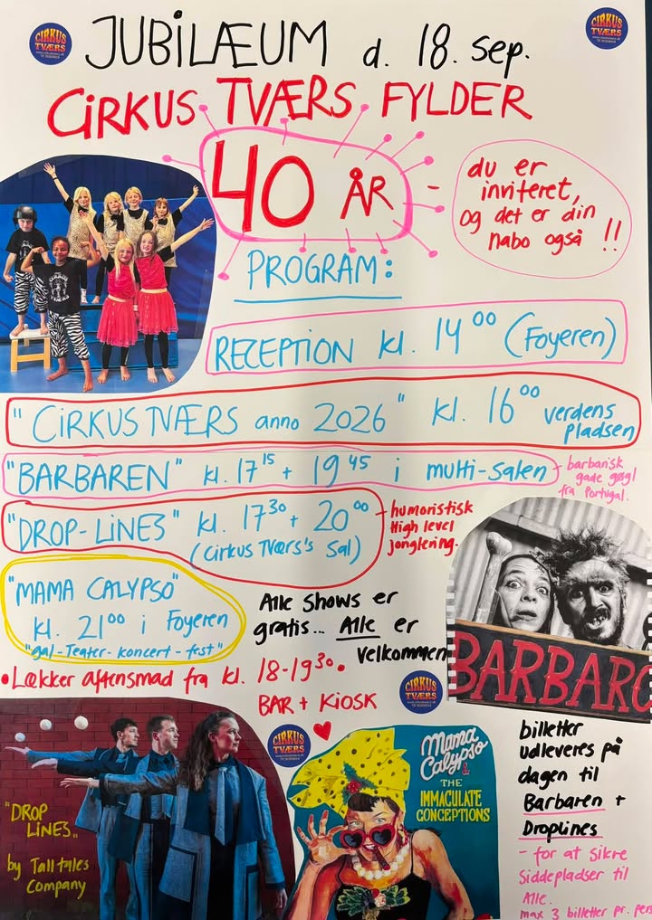 Hurra👏👏👏👏👏 Cirkus Tværs fylder 40 år…. Og det skal fejres. 🤸🏽🎪🪇